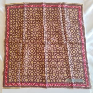 Ann Klein Silk Scarf Geometric Print Brown/Pink 21"X 21"